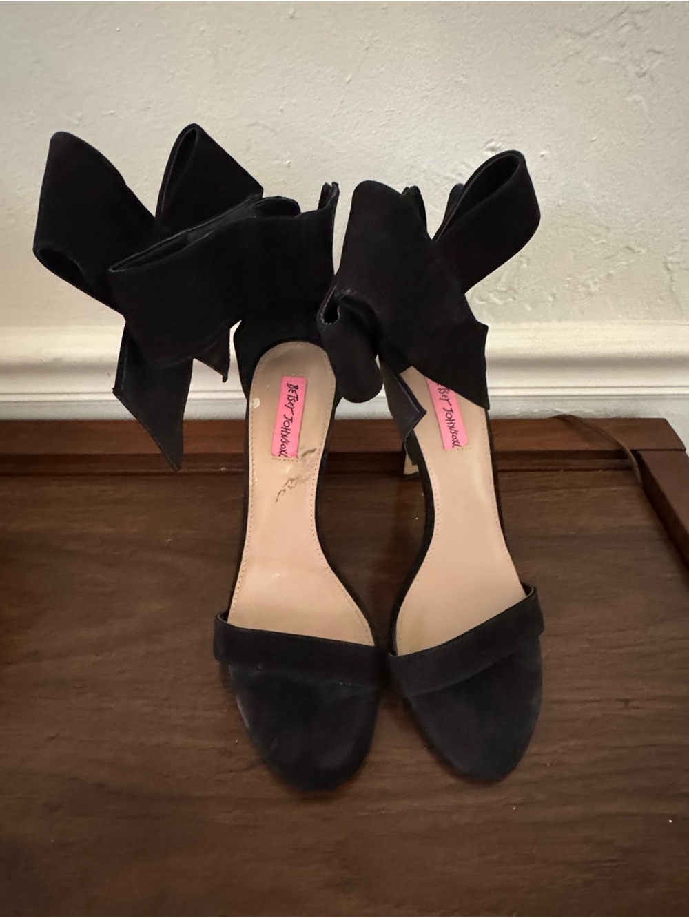 Betsey Johnson Black Bow Ankle-Tie Heels